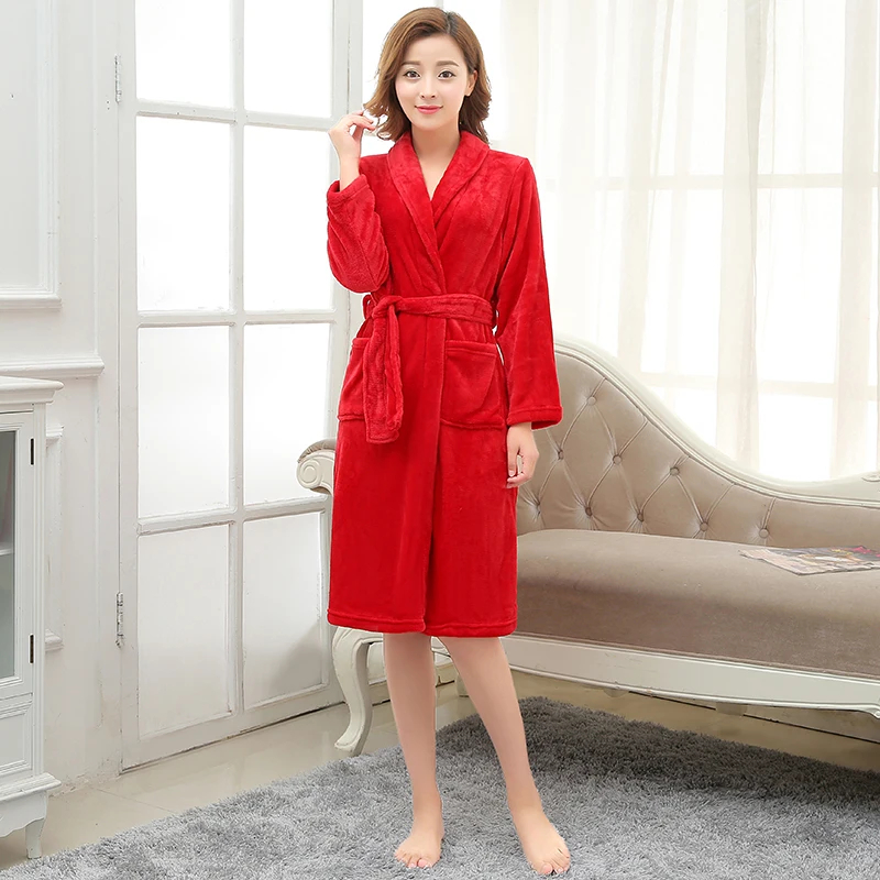 Женская и мужская зимняя длинная теплая ночная рубашка мягкий коралловый халат