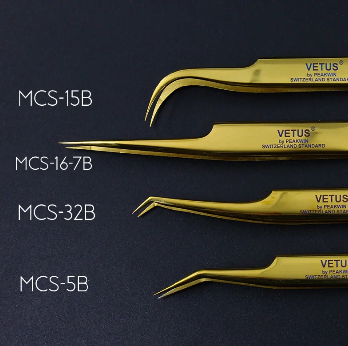 

50pcs VETUS Original MCS New Style Colorful Eyelash Tweezers Super Fine Closure Tip Tweezers