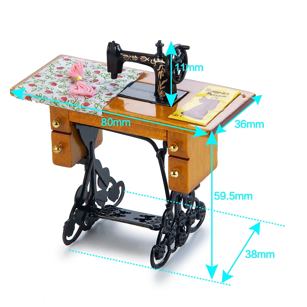 

YEAHRUN 1:12 Wooden Dollhouse Miniature Furniture Vintage Miniature Simulation Sewing Machine with Cloth for RC Car Decoration