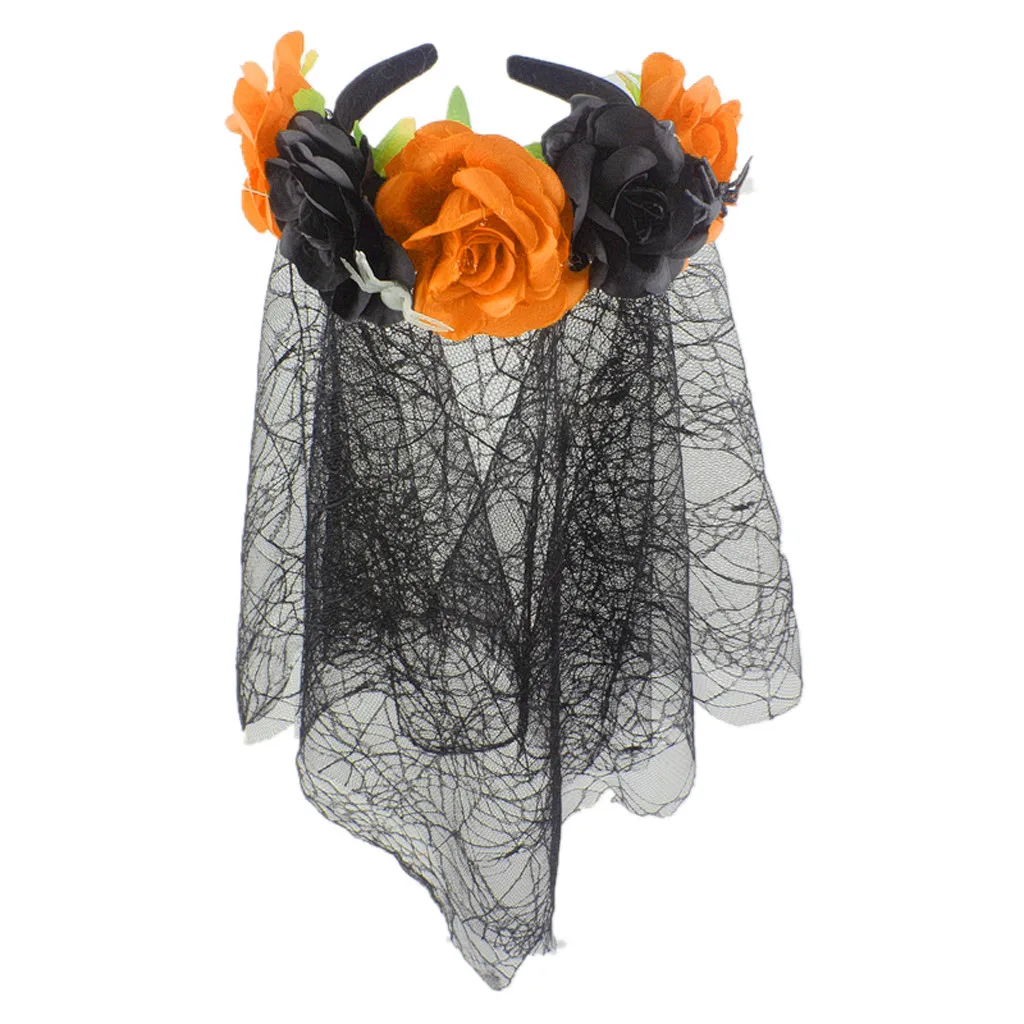 Регулируемый головной убор с сеткой пауком для Хеллоуина розовый цветок повязка