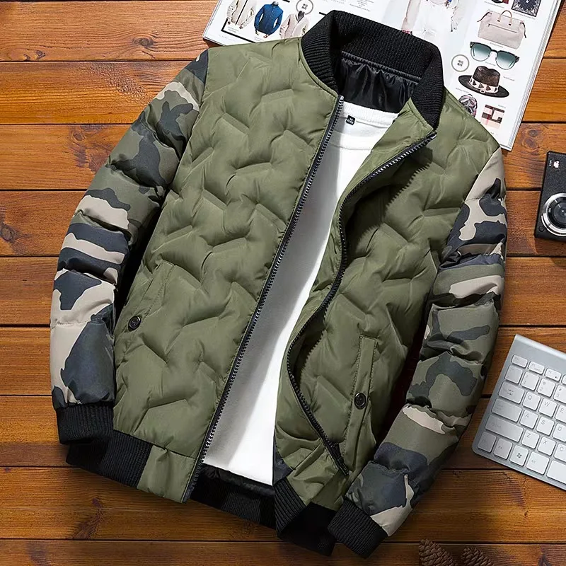 Winter Down Padded Camouflage Jacket, Baseball Men's Cotton-padded Jacket, Trendy Brand Short Padded Jacket Streetwear