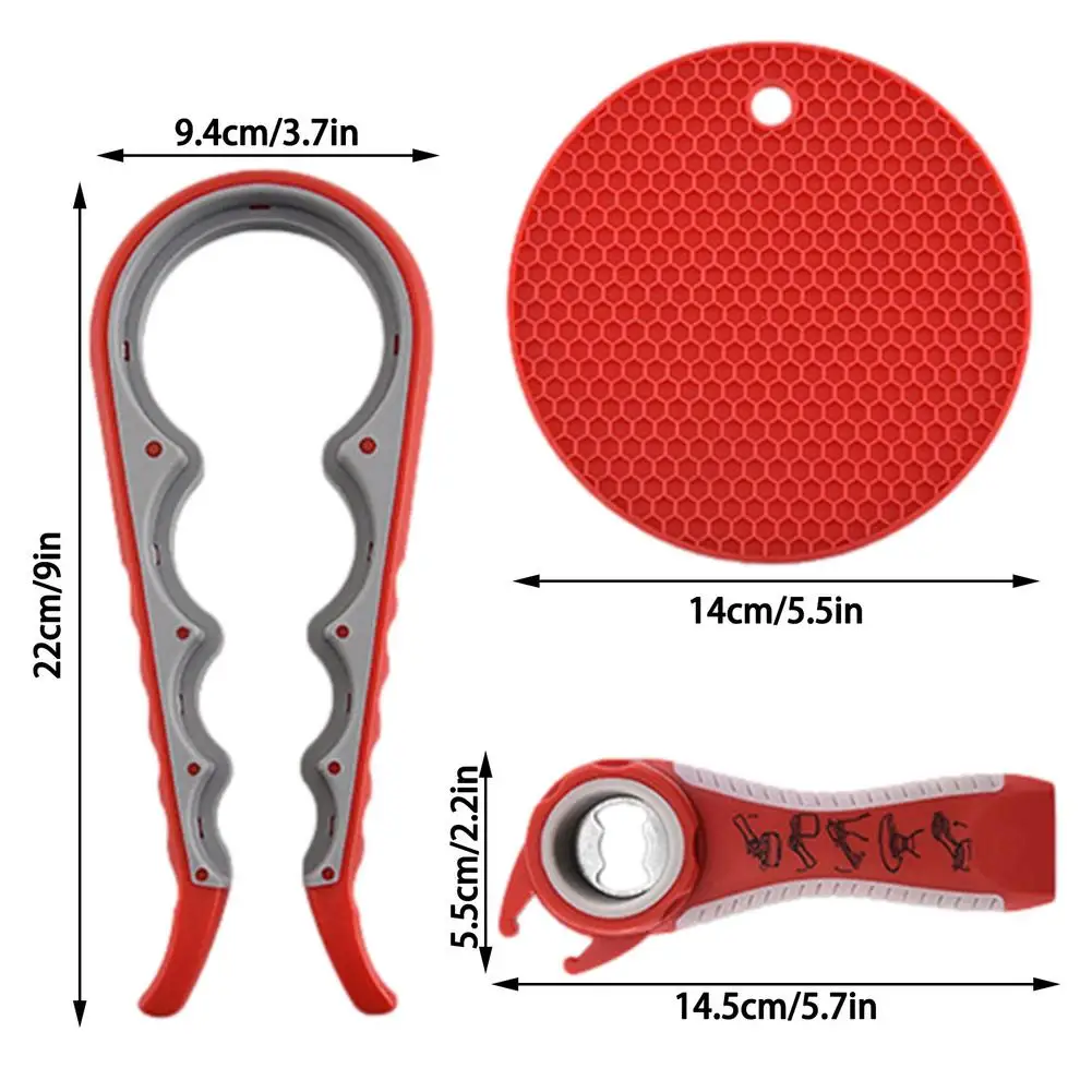 

Stainless Steel Jar Bottle Opener 4 In 1 Jar Grip Opener Manual Nonslip Twist Cap Bottle Launcher Gripper Pad Kitchen Gadgets