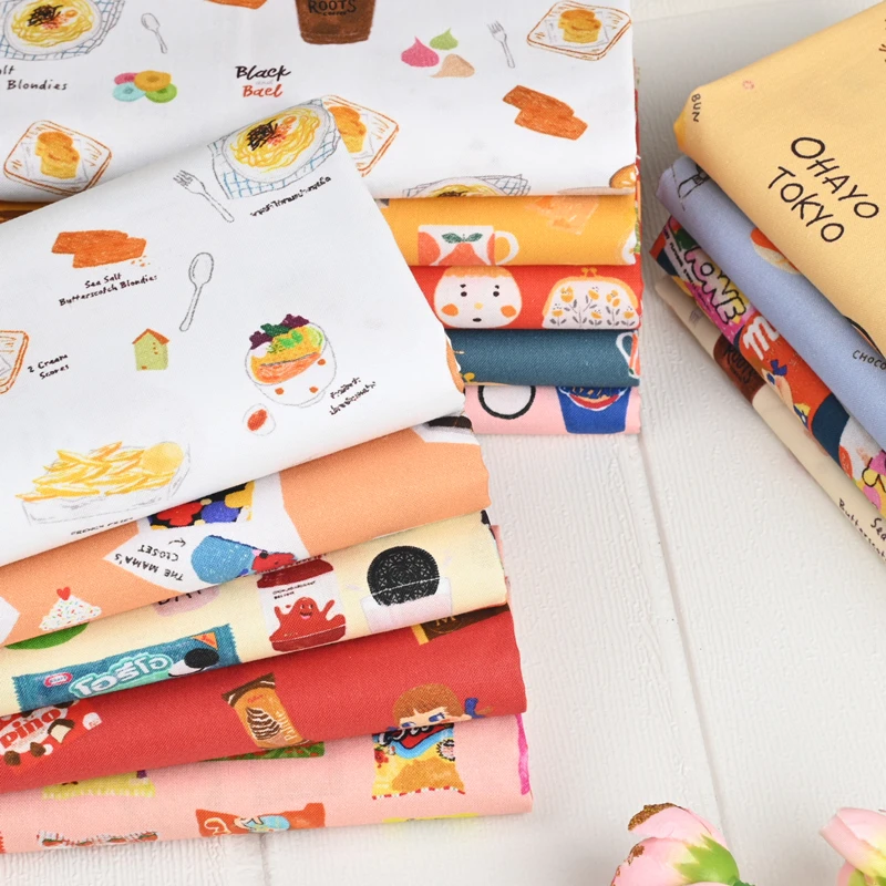 45x110 см мультяшная рисованная вручную ткань из хлопка с принтом еды Ткань для шитья своими руками ткань для домашнего текстиля детское платье ткань ручной работы tecidos