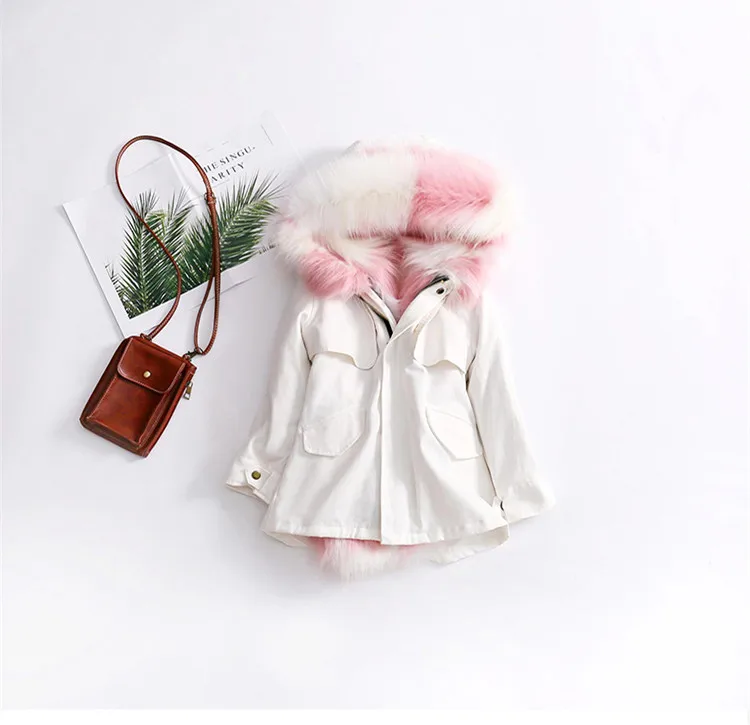 White top multi Новинка года; детская одежда; сезон осень-зима теплое хлопковое пальто со съемным искусственным лисьим мехом длинное пальто с мехом для мальчиков и девочек - Color: White top multi