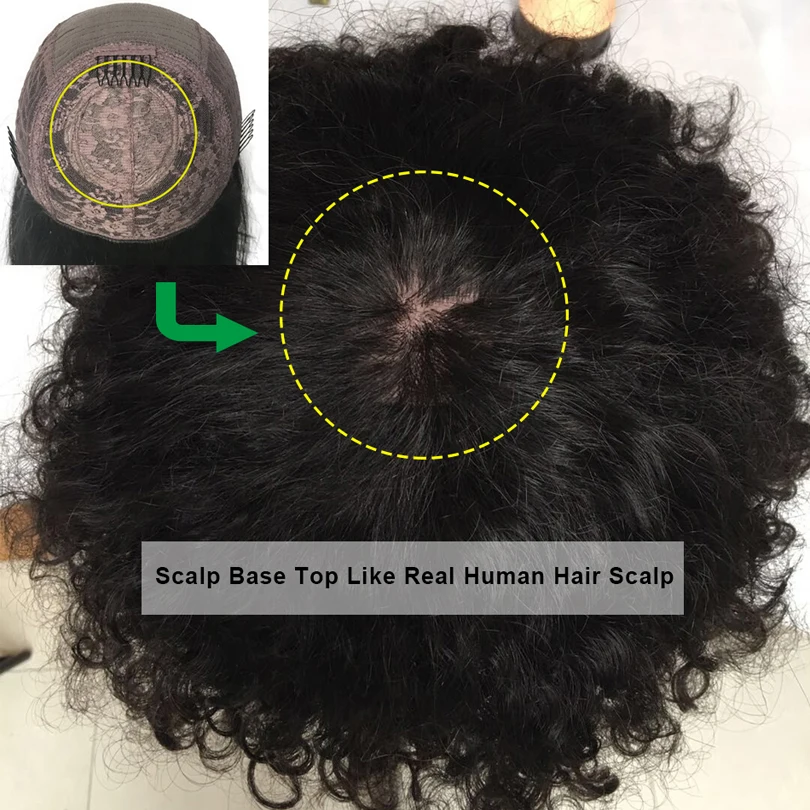 14&quot180% Density Loose Curly Human Hair Wigs with Bangs Brazilian Silk Base Scalp Top Full Machine Made Wig | Шиньоны и парики