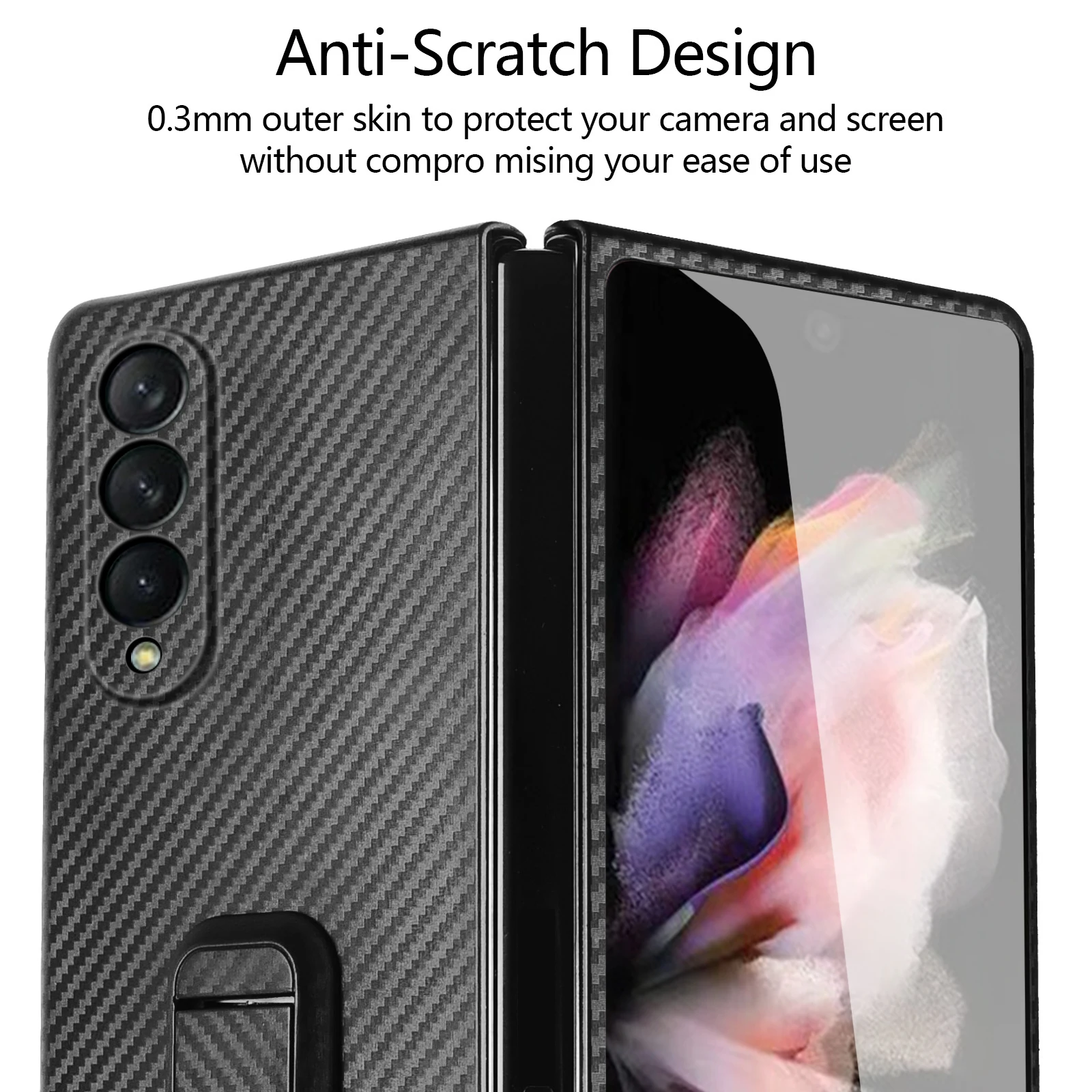 luxury carbon fiber case with front glass screen protector for samsung galaxy z fold 3 5g anti scratch shockproof cover holder free global shipping