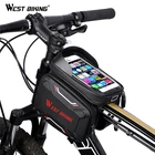 Сумка на руль велосипеда WEST BIKING, водонепроницаемая двойная сумка на руль, для сенсорного экрана, телефона, Аксессуары для велосипеда