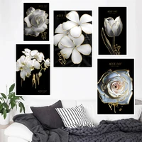 black white flowers golden luxury canvas painting modern home decor wall art painting nordic decoration picture living room
