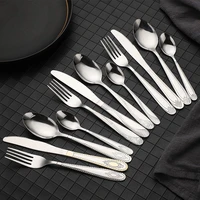 24pcs stainless steel cutlery set silver tableware carved handle fork knife spoon dinnerware kitchen dinner table flatware gift