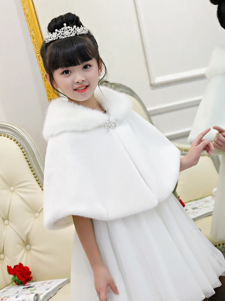 Flower Girls Winter Short Coat Baby Girls Wedding Faux Fur Bolero Girls Party Warm Cloak Cape Kids Shawls