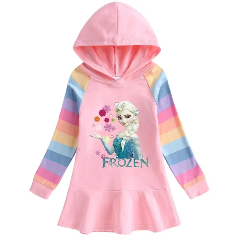 Осеннее платье с капюшоном и оборками для девочек | Детская одежда обувь