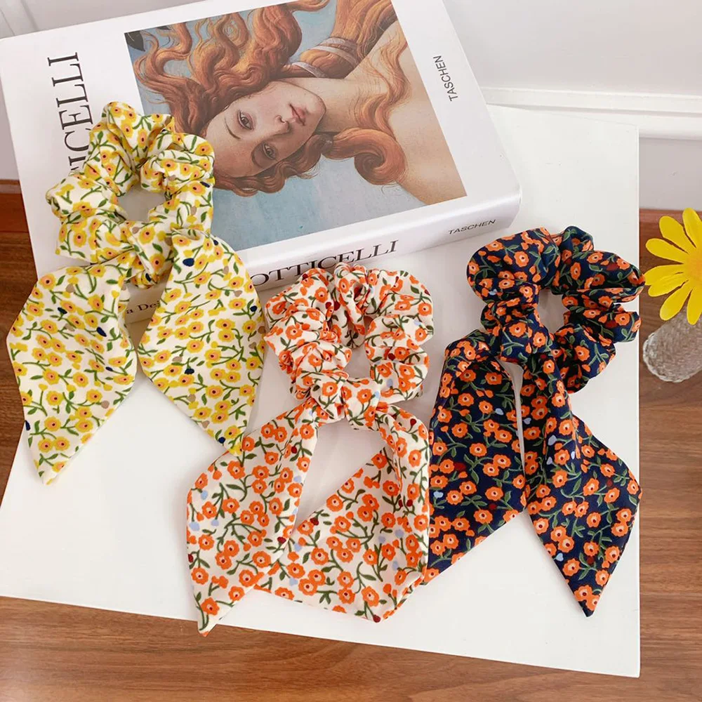 Женская резинка для волос в горошек летняя эластичная с цветочным принтом |