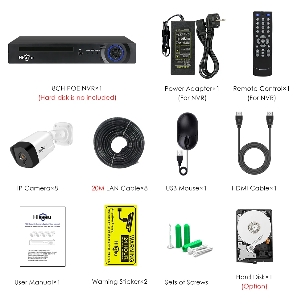 Hiseeu 8CH 1080P POE NVR CCTV система безопасности комплект H.265 2.0MP аудио запись ip-камера водонепроницаемый наружный комплект видеонаблюдения