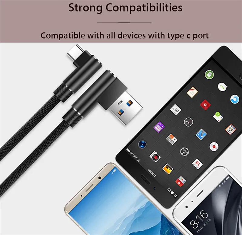 Кабель USB Type-C 90 градусов для xiaomi mi 9 8 se max 3 mix 2s pocophone f1 A3 huawei p30 samsung A50 A80 Redmi note 7 k20 K30 pro
