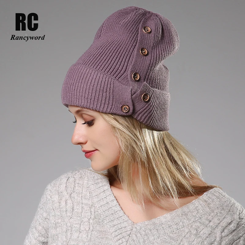 [Rancyword] Winter Hats For Women Wool Knitted Angora Hat Beanies Female Warm Rabbit Fur Skullies Beanie Girl RC2078-1 | Аксессуары для