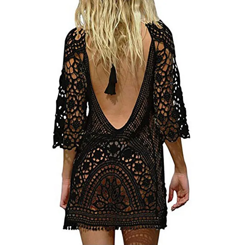 Sexy Women&amprsquos Bathing Suit Cover Up Crochet Lace Bikini Swimsuit Smock Knitting Swimwear Mesh Beach Dress Tunic Robe | Женская
