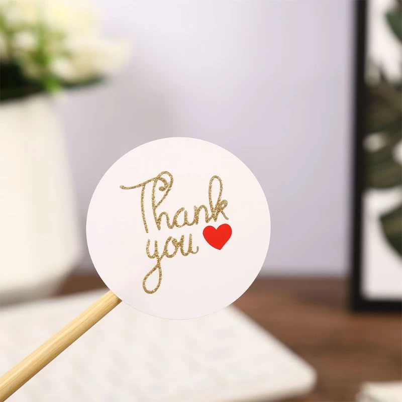

10 Sheets 80Pcs Glitter Gold Thank You Stickers with Red Heart Mini Self-Adhesive Sealing Circle Labels for Wedding Bridal Show