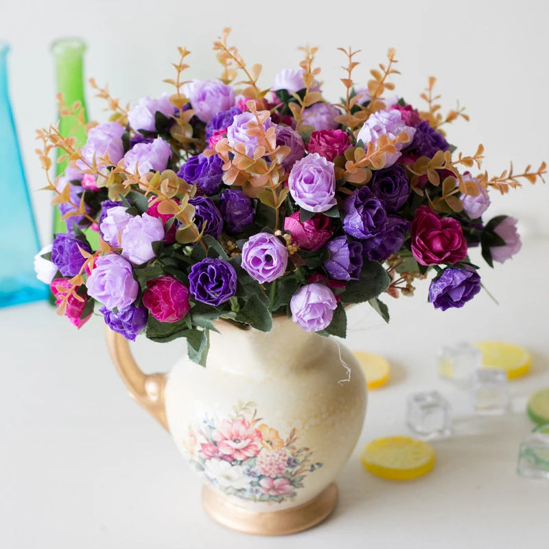 Европейские искусственные цветы 21 головка бриллиантовая Роза свадебное