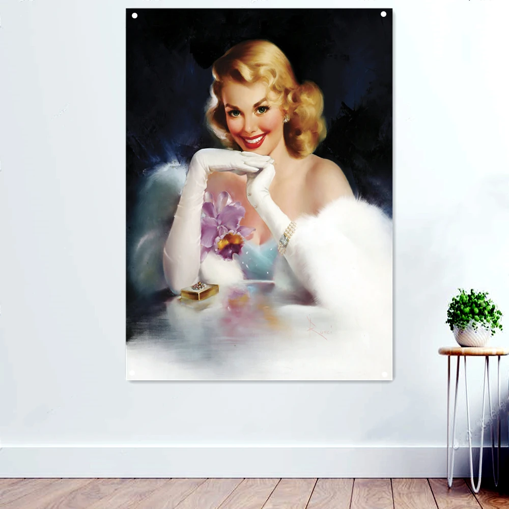

Vintage Pin Up Art Poster Banner, Sexy Fashion Woman 50.60s Beauties Home Decor Canvas Wall Art Print Girls Room Decor Gift A1