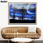 Алмазная 5D картина сделай сам, вышивка дерево и Луна, пейзаж, вышивка крестиком, мозаика для домашнего декора