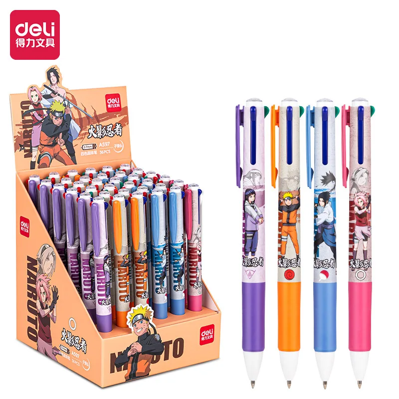 Deli Pen-bolígrafos multicolores 4 en 1 de Naruto Kawaii para la escuela, suministros de oficina, bolígrafos japoneses de Anime, papelería para niños, 2 piezas