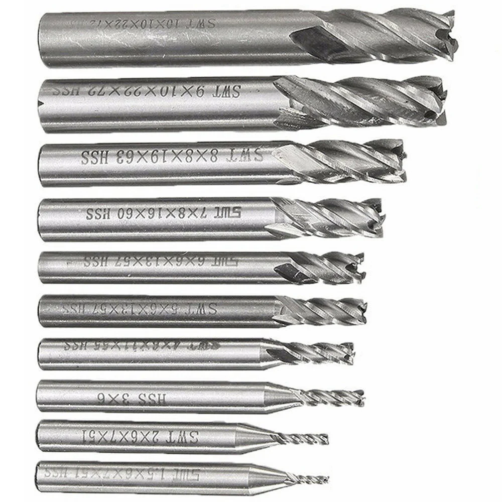 

10x Tungsten Carbide 4 Flutes HSS End Milling Cutter Slot Drill Bit Set 1.5-10mm End Mill Cutter