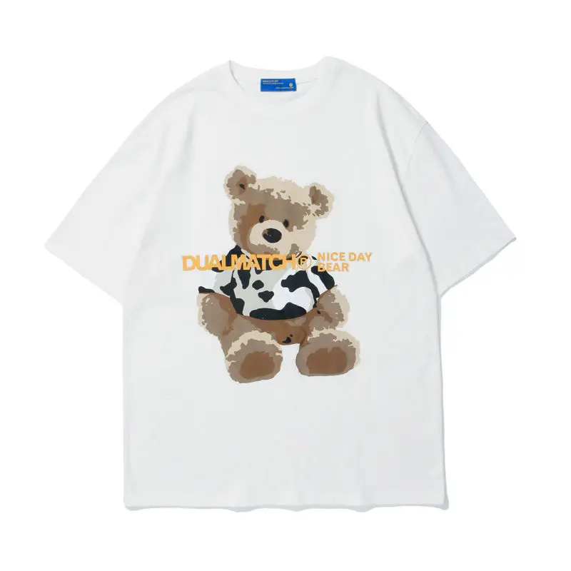 

Retro Hug Bear Short-sleeved T-shirt Female 2021 New Summer Harajuku Style Couple Loose Half-sleeved Top Streetwear Women Top