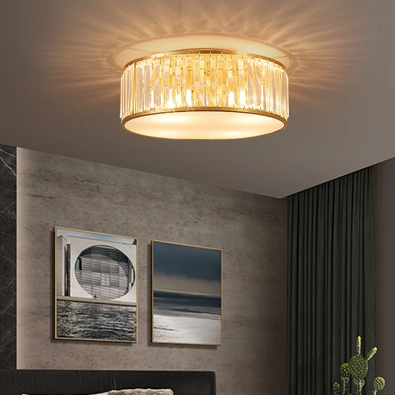 

LED Crystal Ceiling Light Modern Copper Indoor Lighting Fixture Home Decoration Round Ceiling Lamps For Living Room Bedroom