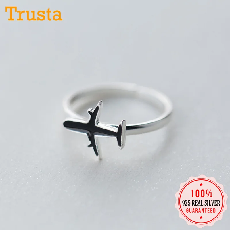 Trustdavis 100% серебро 925 пробы модный черный самолет самолета регулируемое кольцо для