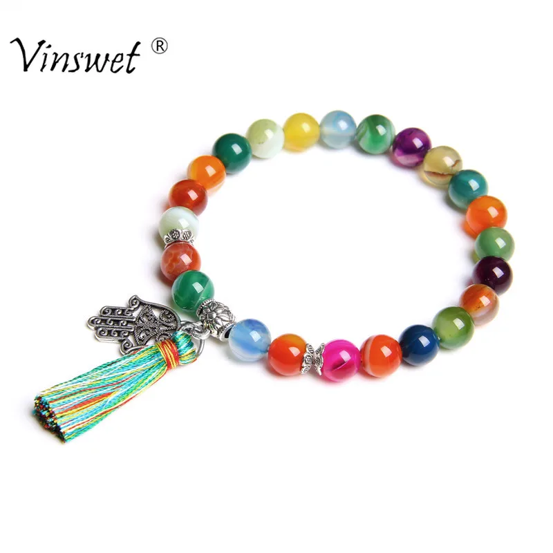 Браслеты с подвесками из натурального камня браслеты для женщин рука Фатимы