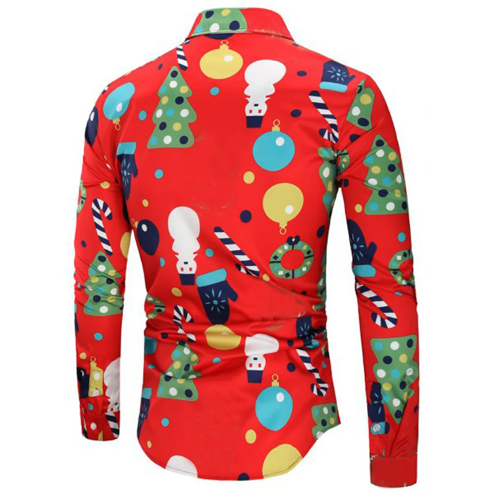 Merry Christmas Мужская рубашка Санта Клаус снежные Мужчины конфеты тростника Chemise Homme уличная весна осень мужские рубашки формальная одежда Блузка