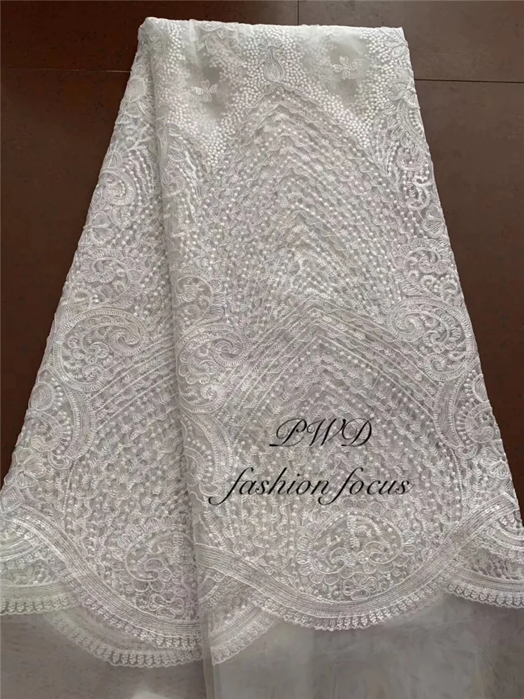 Французская кружевная ткань белая африканская с вышивкой Шантильи для