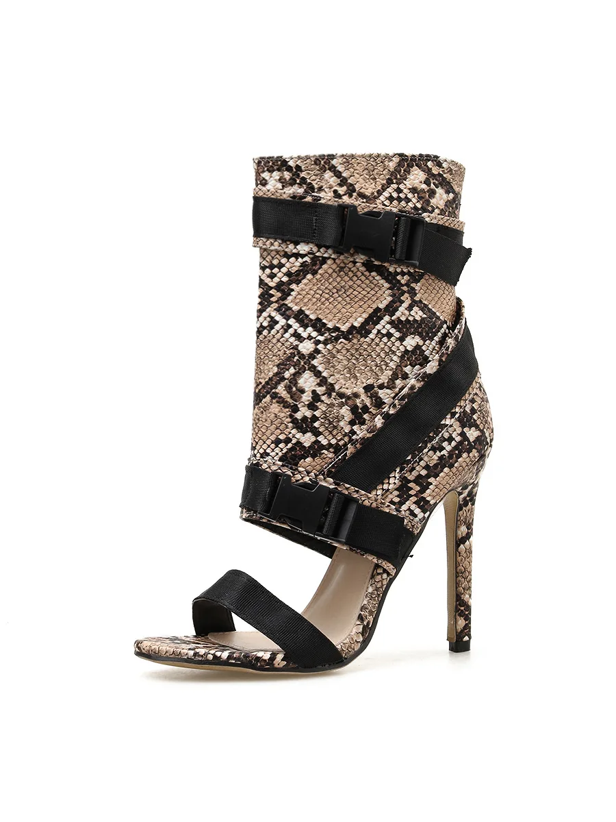 Женские сандалии на шпильках LEOPARD LAND 2020 с высоким верхом и ремешком под змеиную