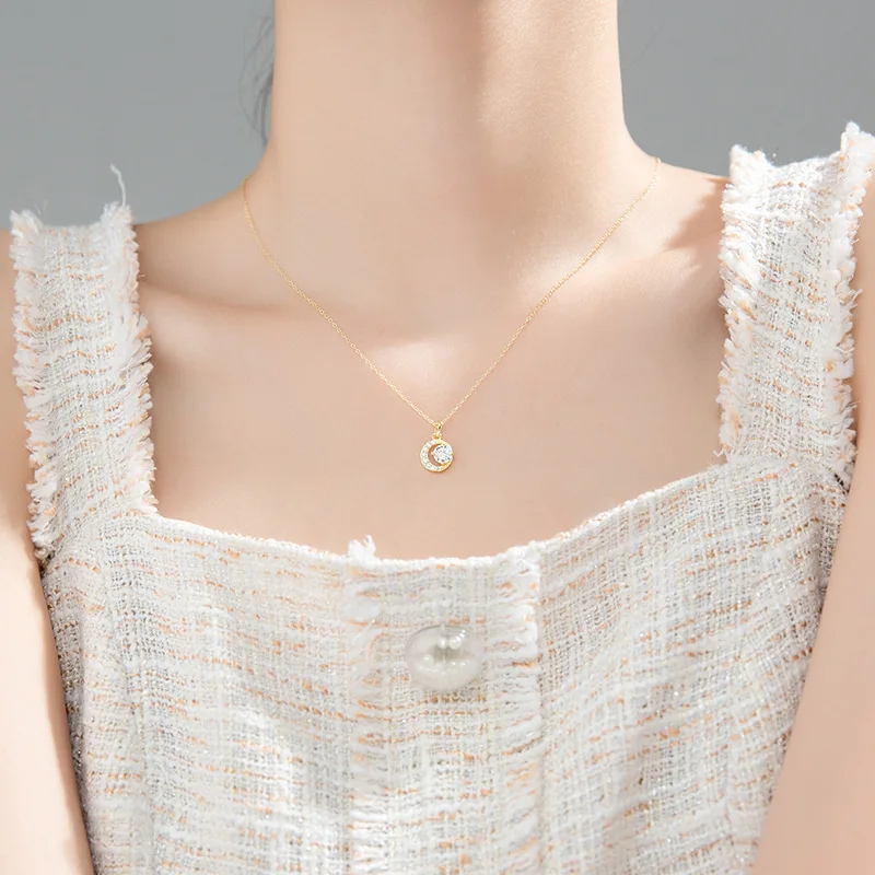 

925 Sterling Silver Necklace Women Zircon Moon Fine Necklace Pendant Simplicity Simple Fashion Necklace Jewelry Accessories