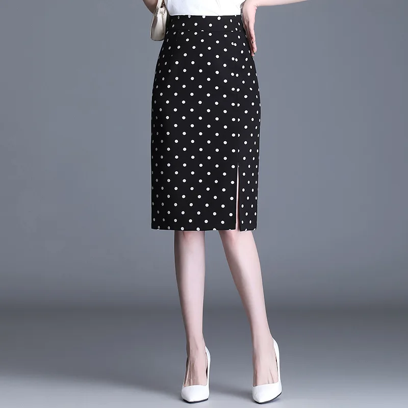 

2021 Straight Dot Midi Skirts Spring & Autumn New High Waist Dot Mid-length Sexy Hip Skirt Straight Split Skirt Women BSQ431