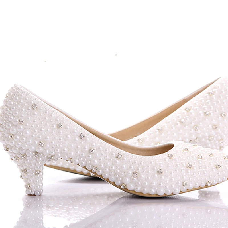 2020 Best white pearl Low heels shoes Custom make small heel bridal wedding  shoes Celebrity Party Prom Dancing Shoes large size - купить по выгодной  цене | AliExpress