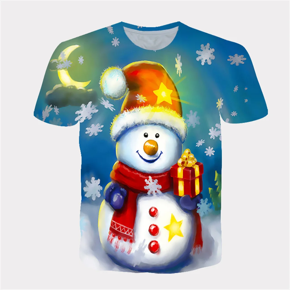 

Christmas Gift Men and Women T-shirt 3D Printing Cartoon Snowman Holiday Style Cartoon Pattern Fashion Children's New Year Shirt
