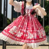 japanese kawaii lolita cosplay soft sister dress cute rabbit strawberry sleeveless jsk dress ruffles bow princess tutu dress
