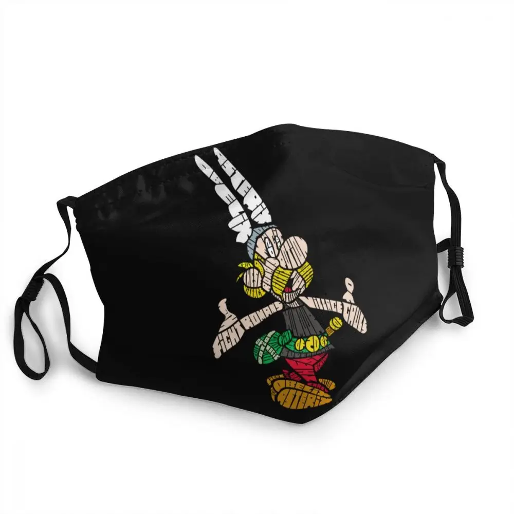 

Retro Asterix Calligram Face Mask Men Women Anti Haze Dust Manga Obelix Mask Protection Respirator Breathable Mouth Muffle