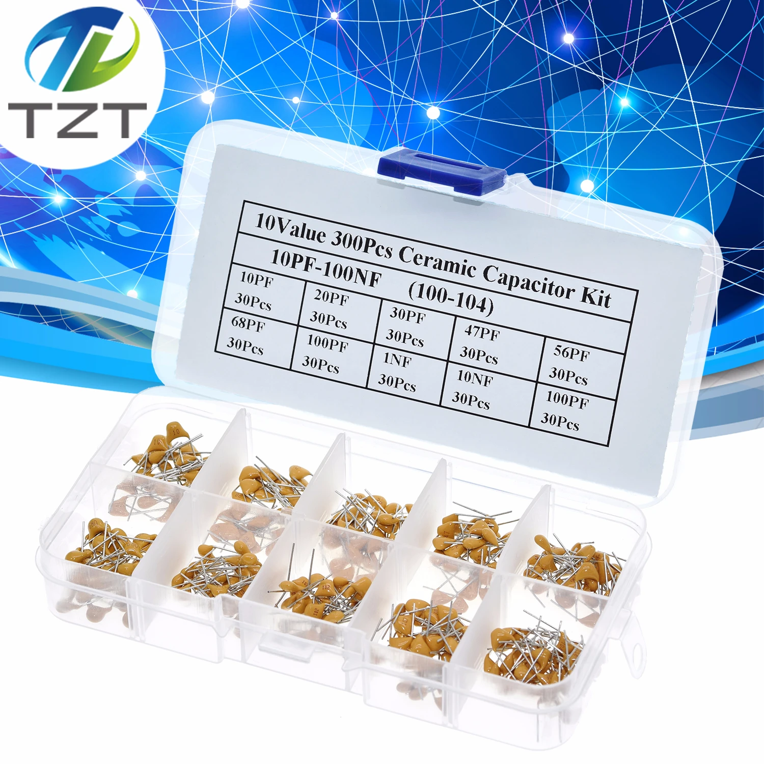 

10Value*30pcs 10pf~10nF 50V 10pF 20pF 30pF 47pF 56pF 68pF 100pF 1nF 10nF 100nF monolithic Multilayer Ceramic Capacitor Kit box