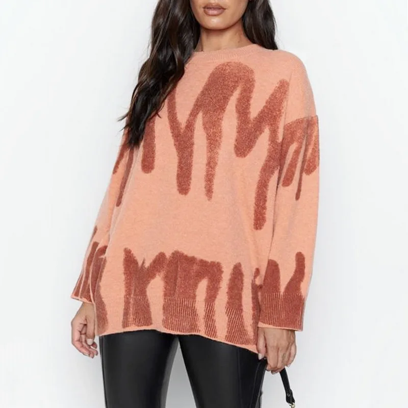 

Весна-осень, новинка, Женская Осенняя верхняя одежда, вязаные женские свитера с принтом, Свитер оверсайз, теплые пуловеры
