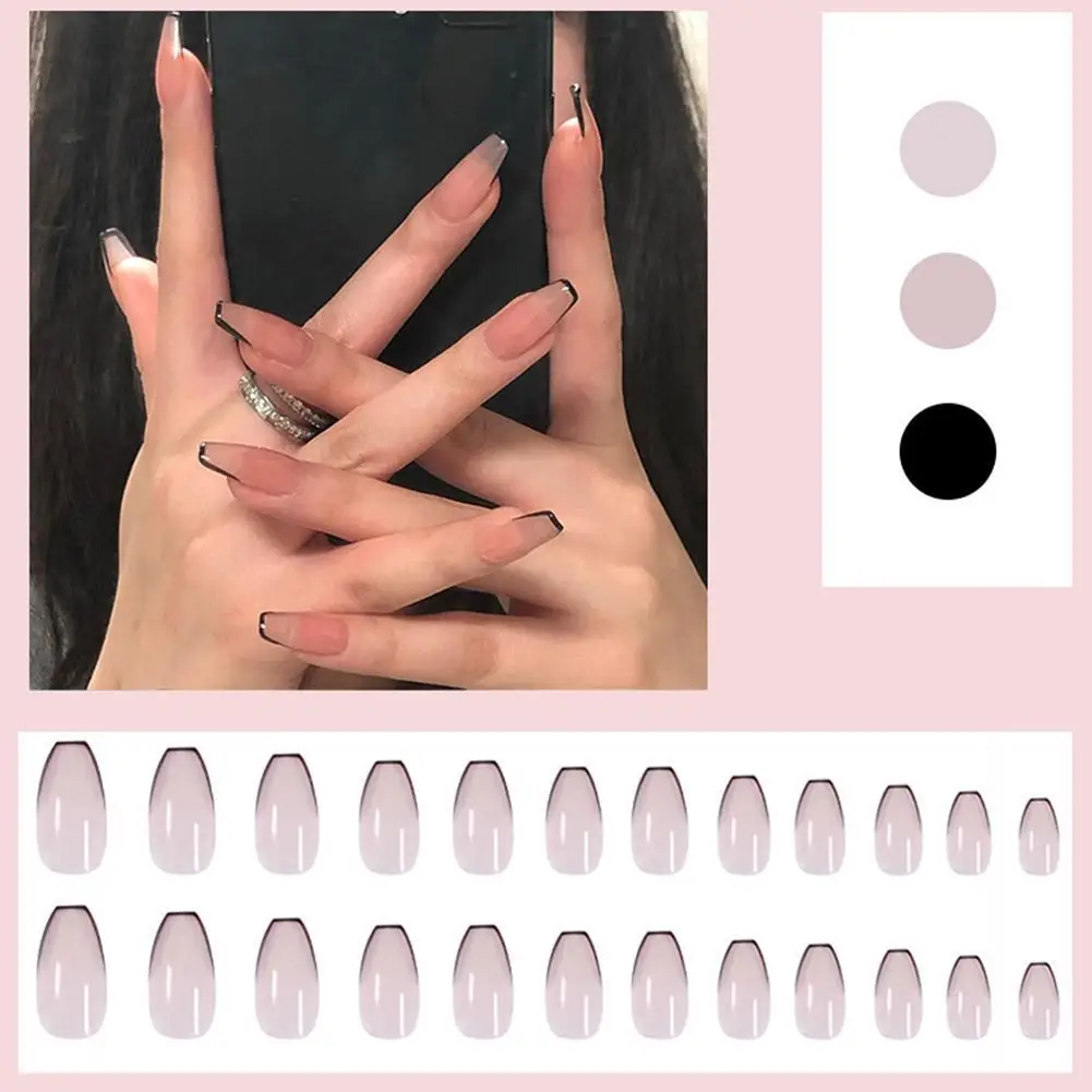 

2021 French Short False Nail Nude Black Ballet Wearing Manicure Finished Fake Nails DIY Nail Salon Removable Nail Patch Dropship