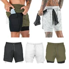 Мужские шорты для бега 2 в 1 с подкладкой, с короткими компрессионными карманами на молнии, Нижний базовый слой для фитнеса
