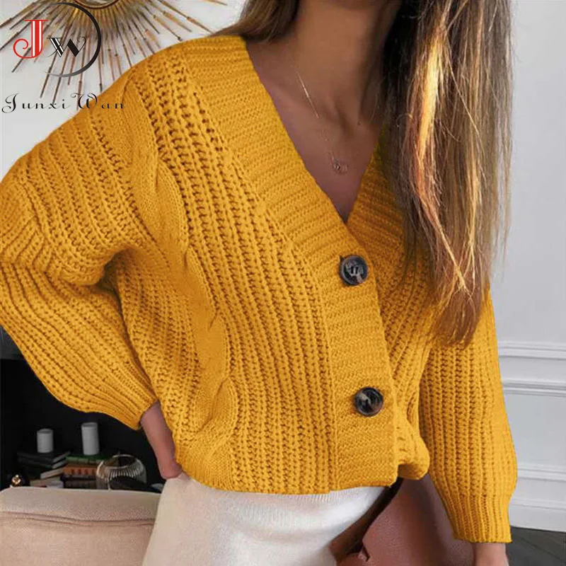 

1923 Short Cardigan Knitted Sweater Autumn Winter Long Sleeve V neck Jumper Cardigans Casual Streetwear Fashion Pull Femme Coat