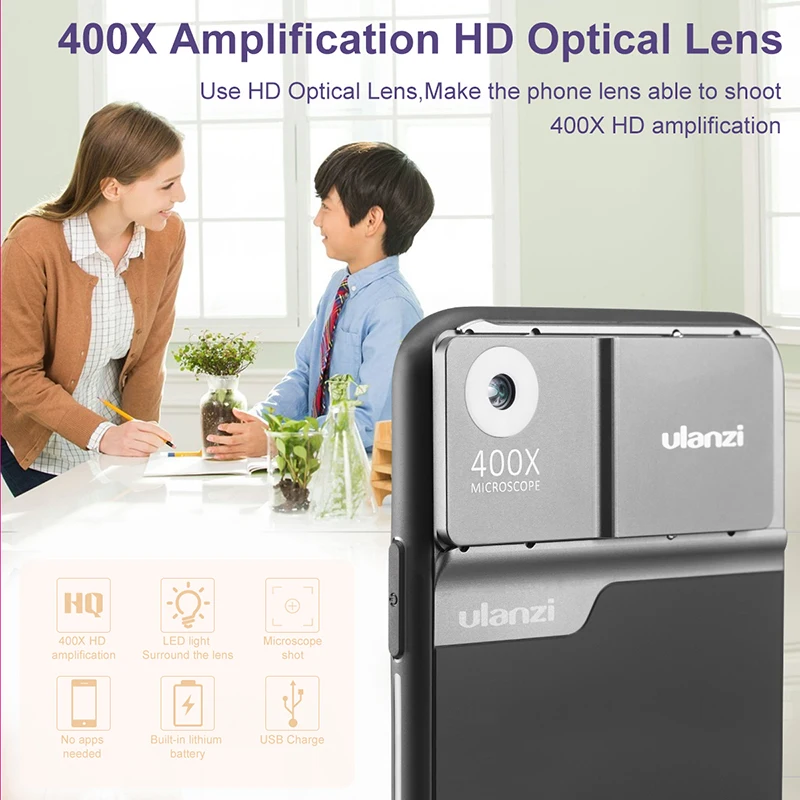 

Объектив микроскопа Ulanzi 400X для iPhone 11 Pro, чехол для телефона с оптическими линзами для цифрового микроскопа