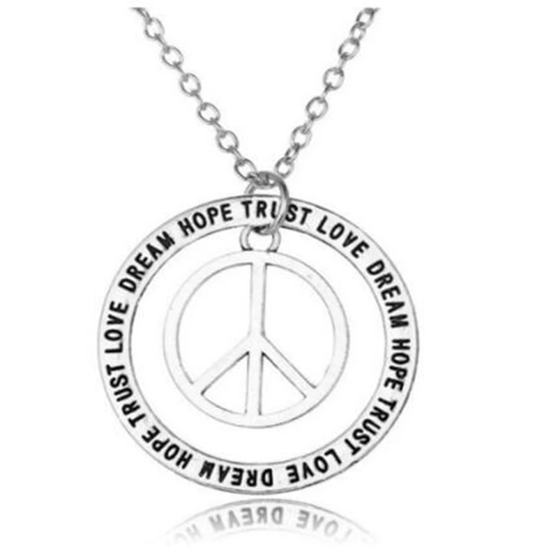 Peace Sign Necklace Pendant Gothic Pentagram Dragon Compass Elephant Saturn Love Dream Hope Trust Circle Choker Jewelry Bijoux