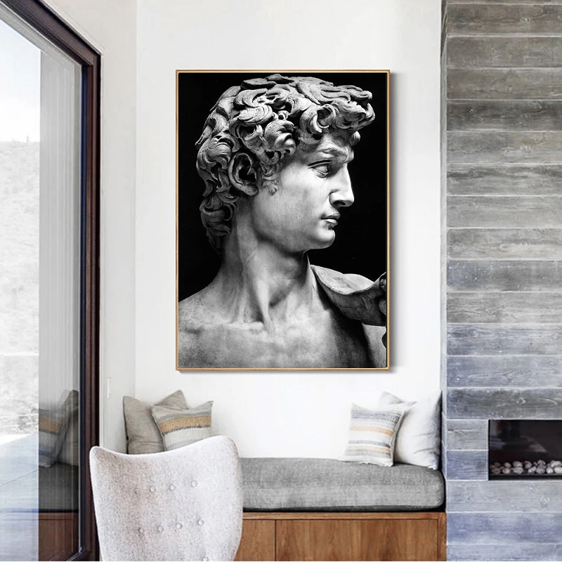 

David Head Statue Sculpture Art Canvas Print Painting Black And White Figure Wall Picture Living Room Home Decoration Poster