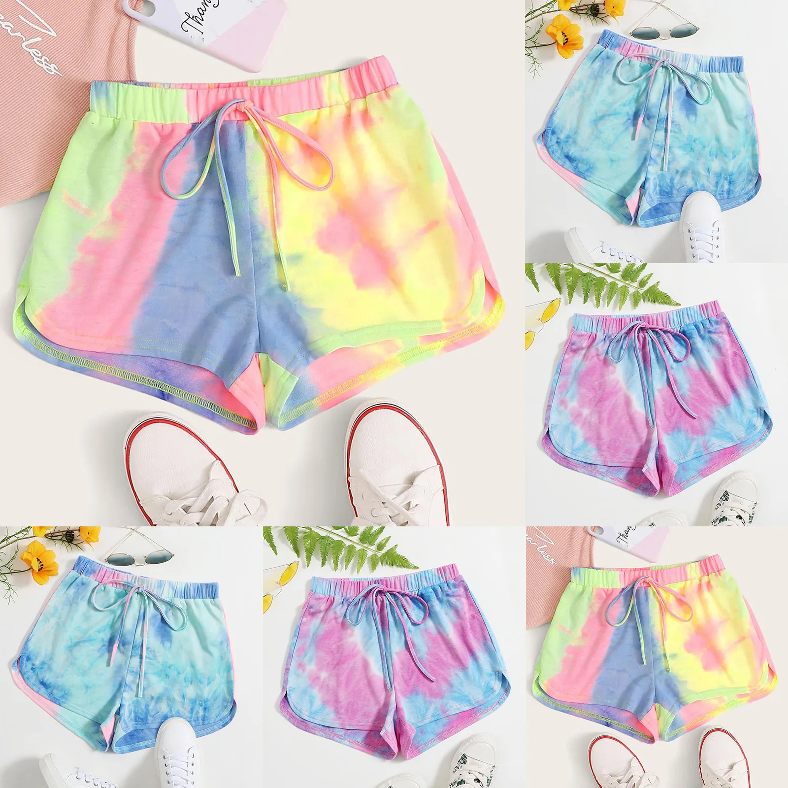 

Tie-dye Series Shorts Women Print Mid Waist Shorts Pants Workout Sports Casual Beach Shorts