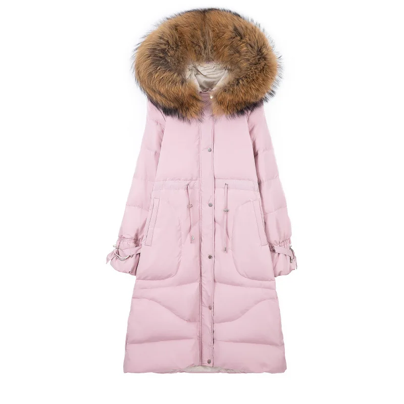 

(TopFurMall)European Winter Women Parkas Down Coats Jackets Raccoon Fur Hoody Lady X-Long Outwear Overcoat LF9183