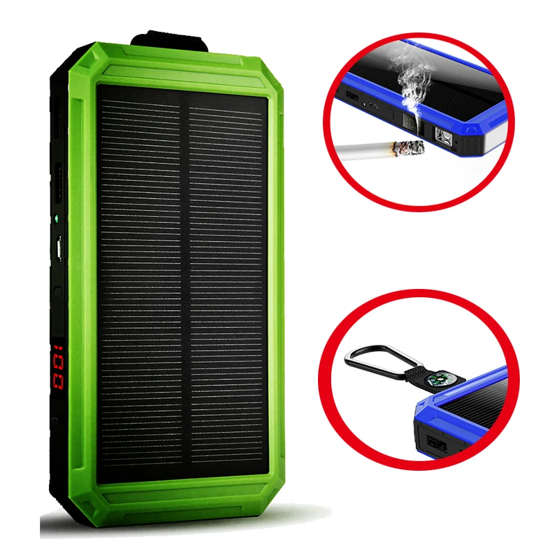 Солнечный внешний аккумулятор водонепроницаемый 10000 мАч зарядное устройство на